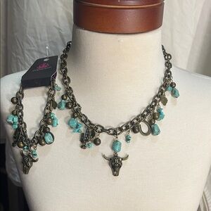 Paparazzi Western Brass Turquoise Charm Necklace and Bracelet